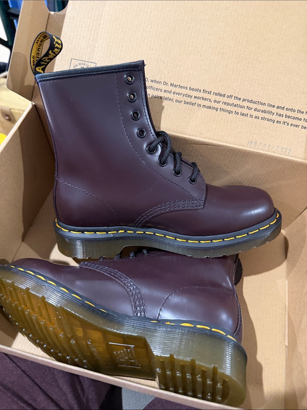 Dr. Martens 1460 Boot in Burgundy with Yellow Stitching